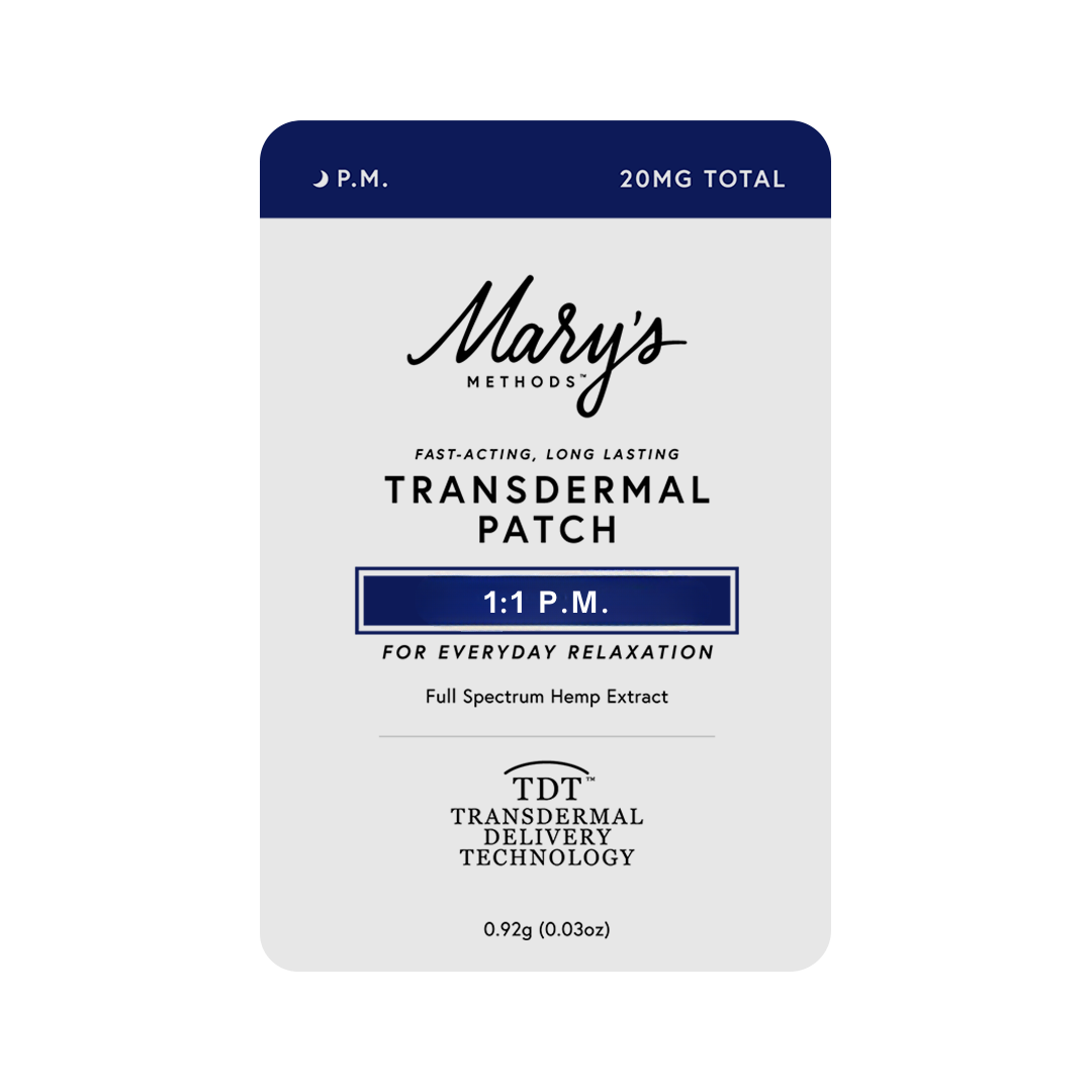 Mary's Methods PM Transdermal Patch 20 mg Navy blue and white packaging