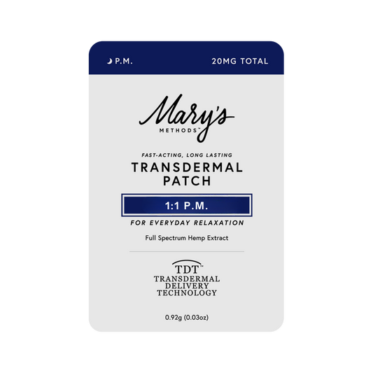 Mary's Methods PM Transdermal Patch 20 mg Navy blue and white packaging