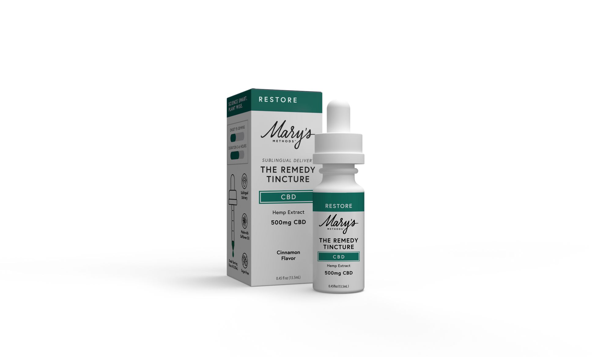 Mary's Hemp Remedy Tincture bottle and packaging on a white background