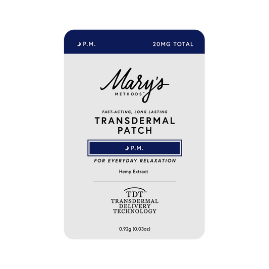 A single Mary's Methods Transdermal Patch package for P.M.